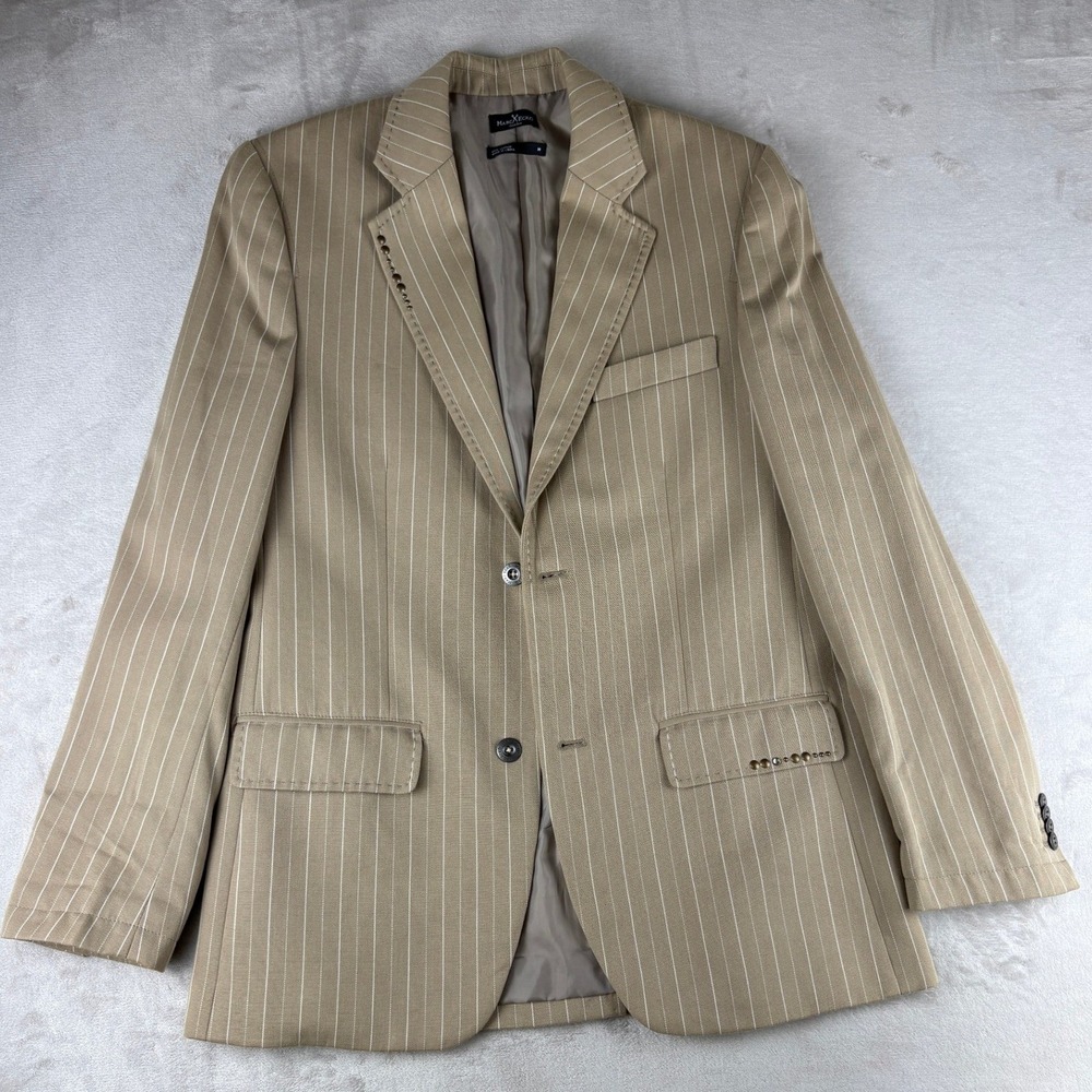 Marc Ecko Cut & Sew Mens Tan Pinstripe Studded Eagle Blazer Jacket Medium